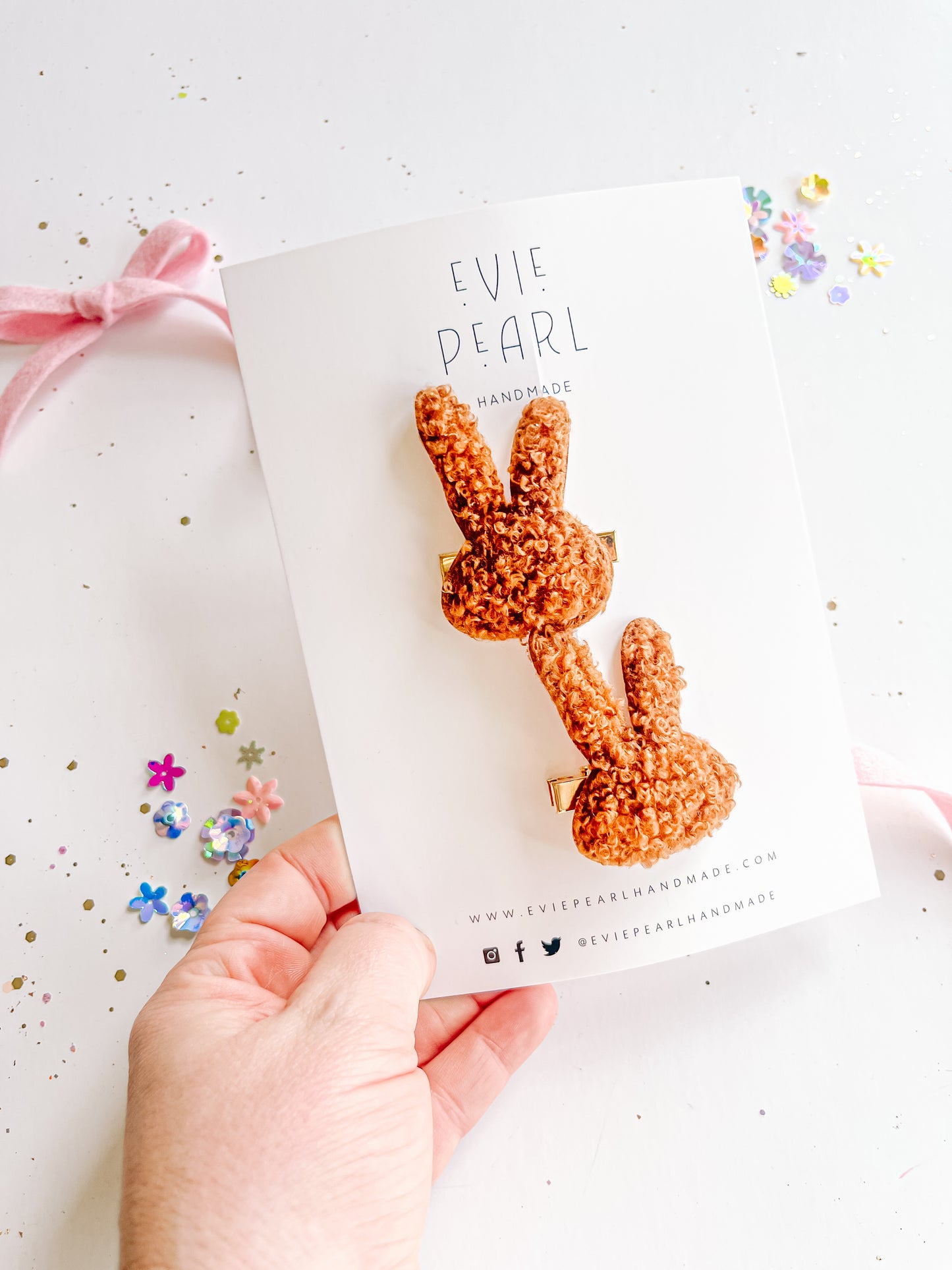 Fuzzy Rust Brown Bunny Pigtail Clips