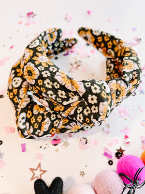 Pink Floral Skull Knotted Headband for Girls & Women