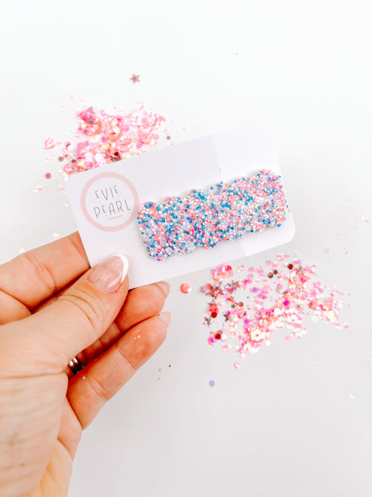 Blue Pink Dot Glitter Single Snap Clip