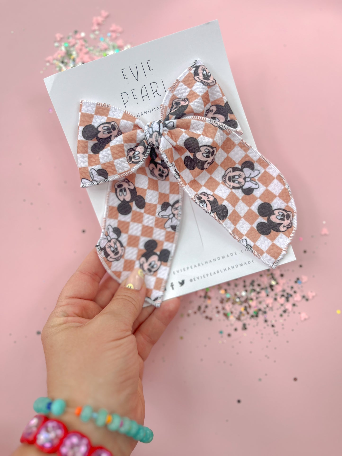 Tan Checkered Mouse Oversized Bow