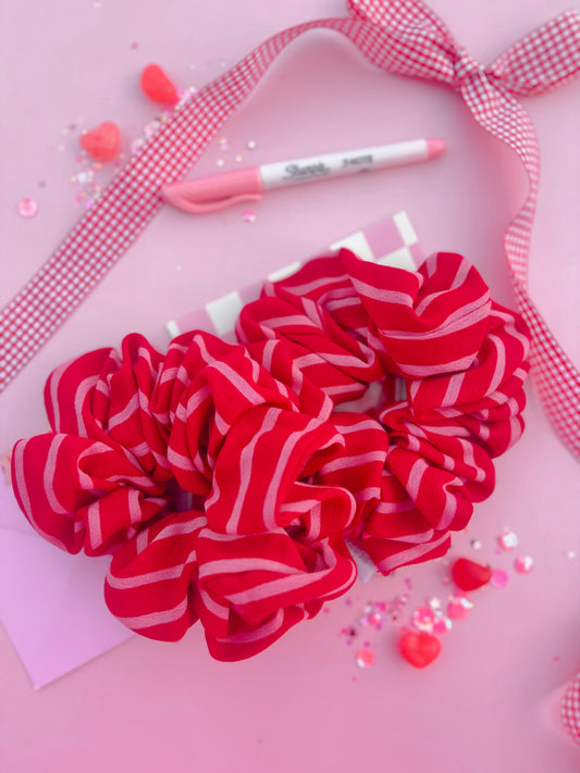Red & Pink Stripe Oversized Scrunchy