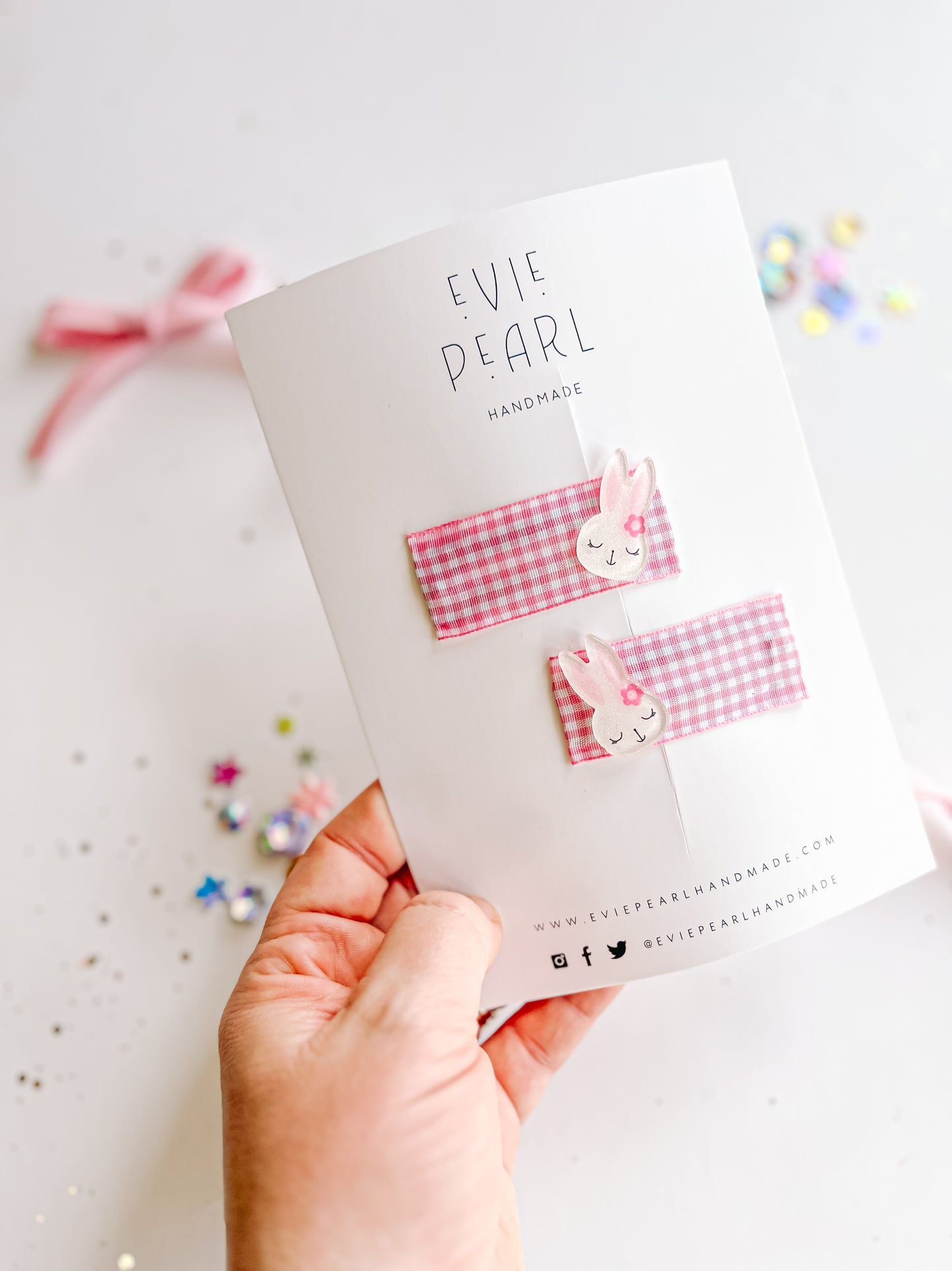 Bunny Gingham Pigtail Snap Clip Set