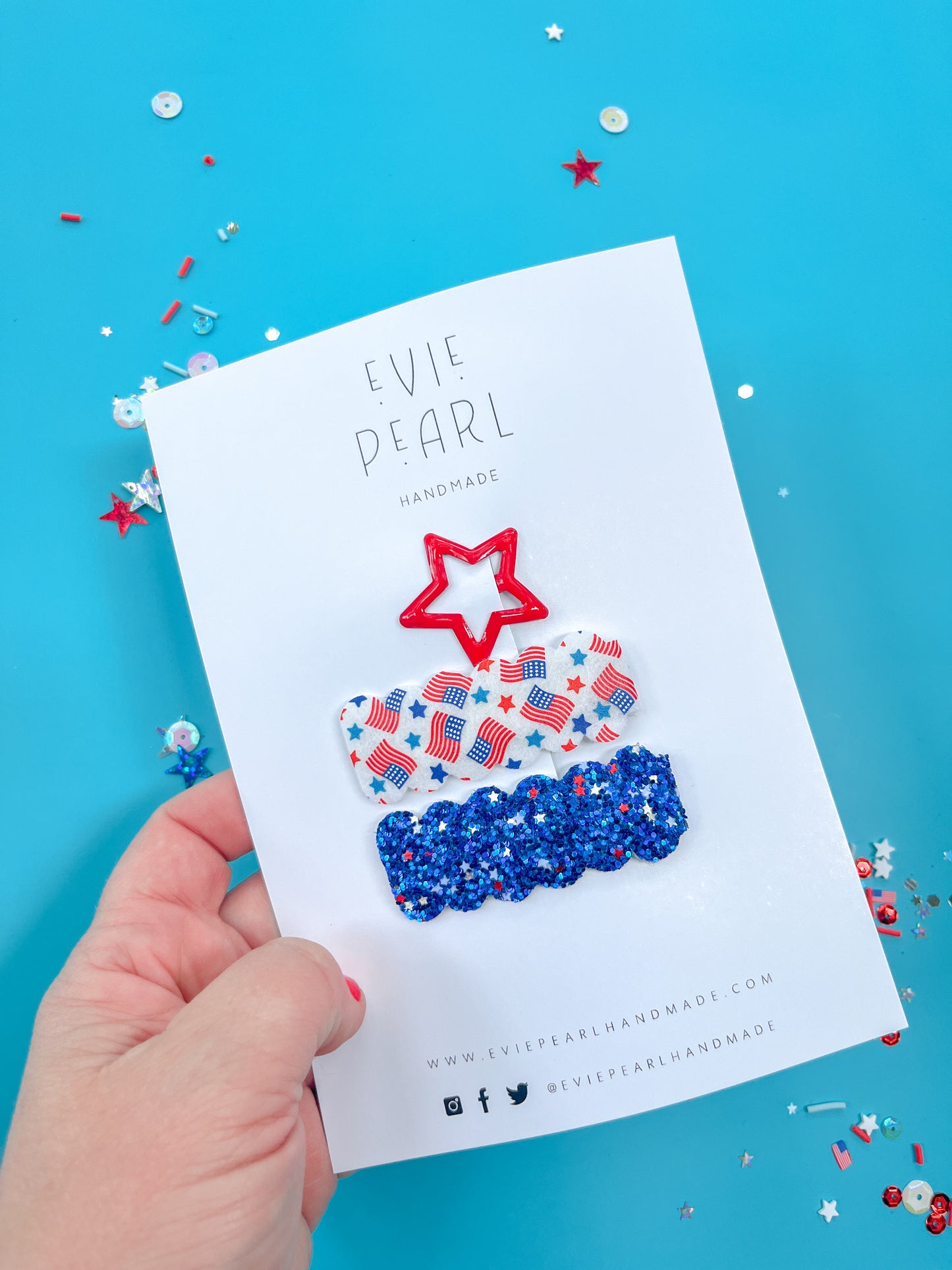 Red Star, Blue Glitter & USA Flags Trio Clip Set