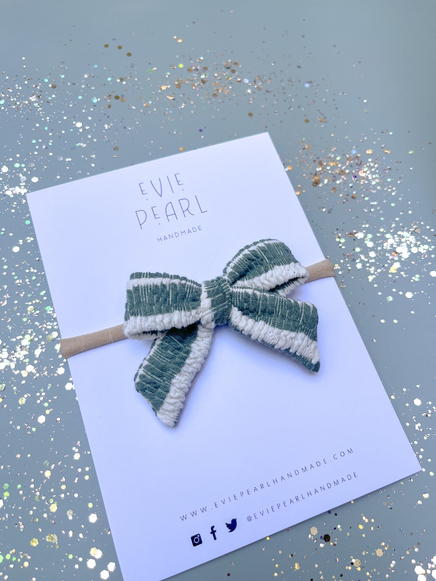 Green Stripe Small Pinwheel Bow
