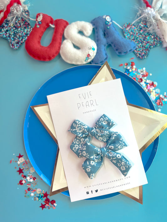 Blue Floral Small Pinwheel Pigtails