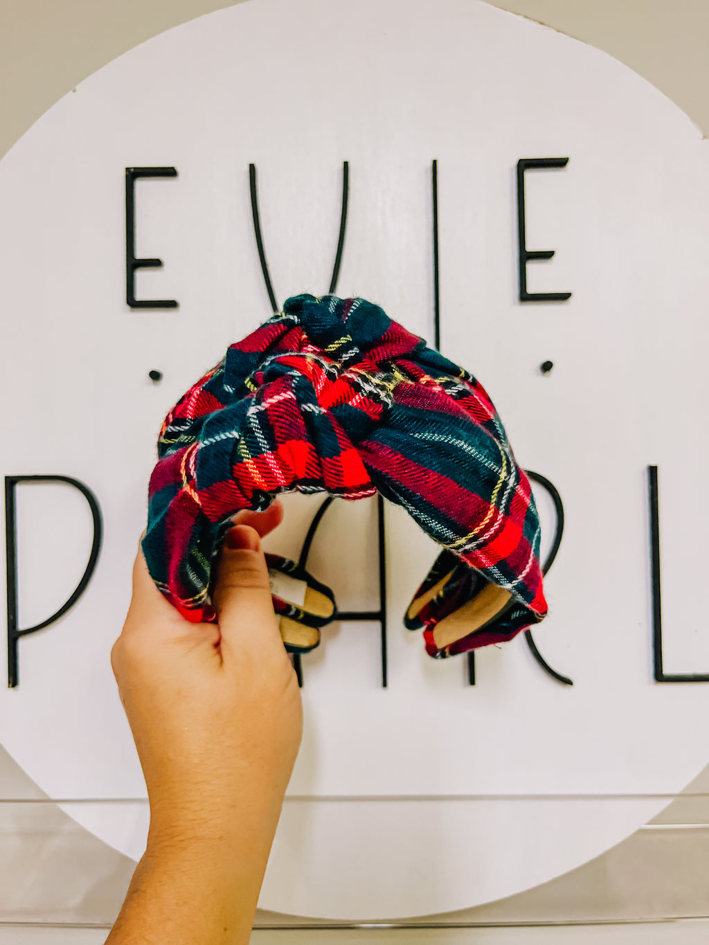 Red Green Plaid Knotted Headband For Girls & Women
