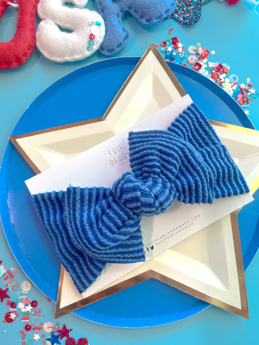 Royal Blue Ribbed Baby Bow Turban
