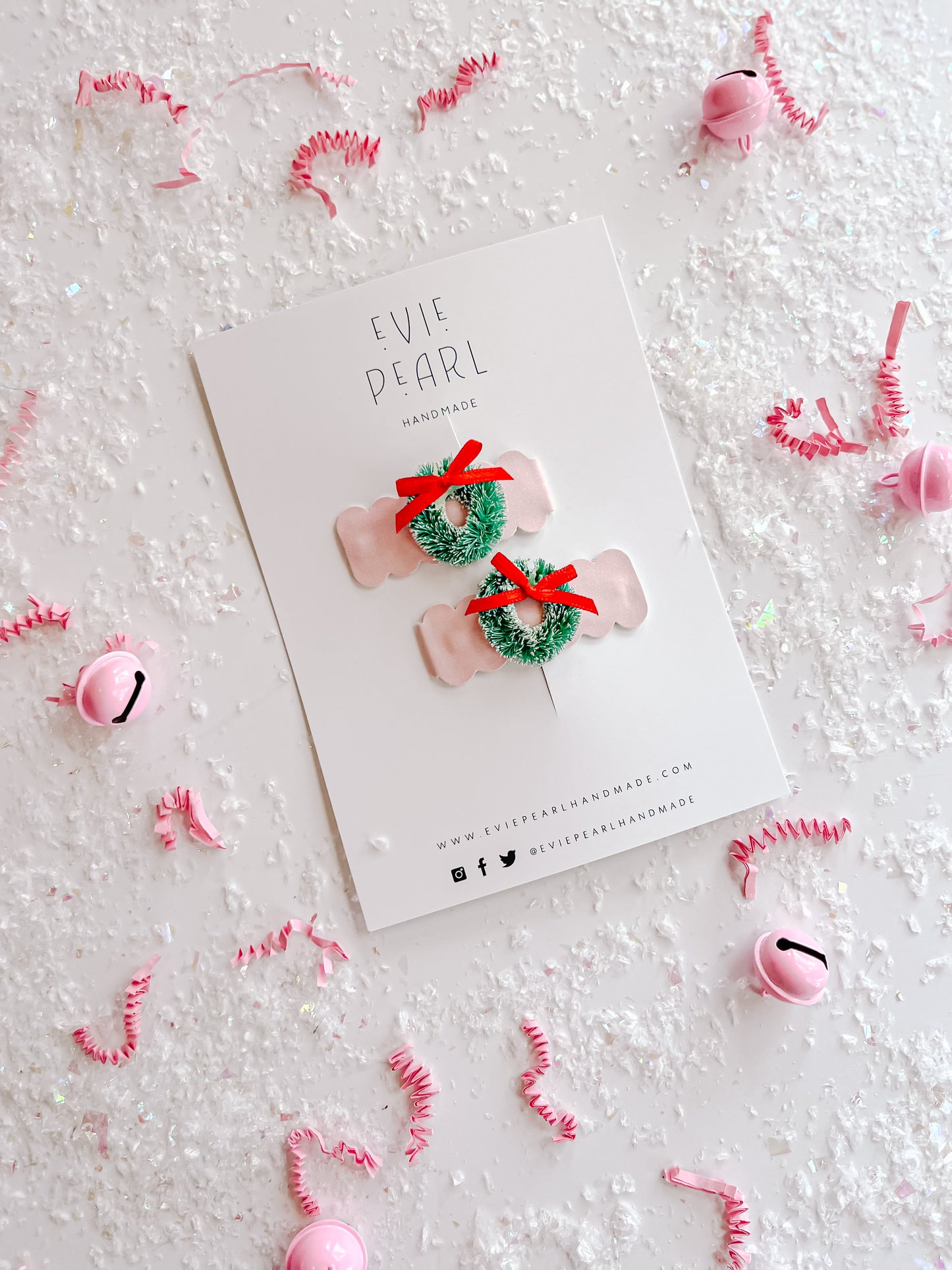 Pink Wreath Snap Clip Pigtail Set