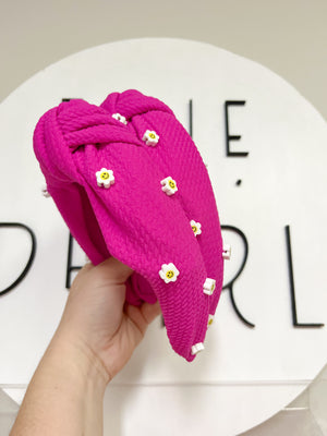 Magenta Smiley Daisy Beaded Knotted Headband for girls & women