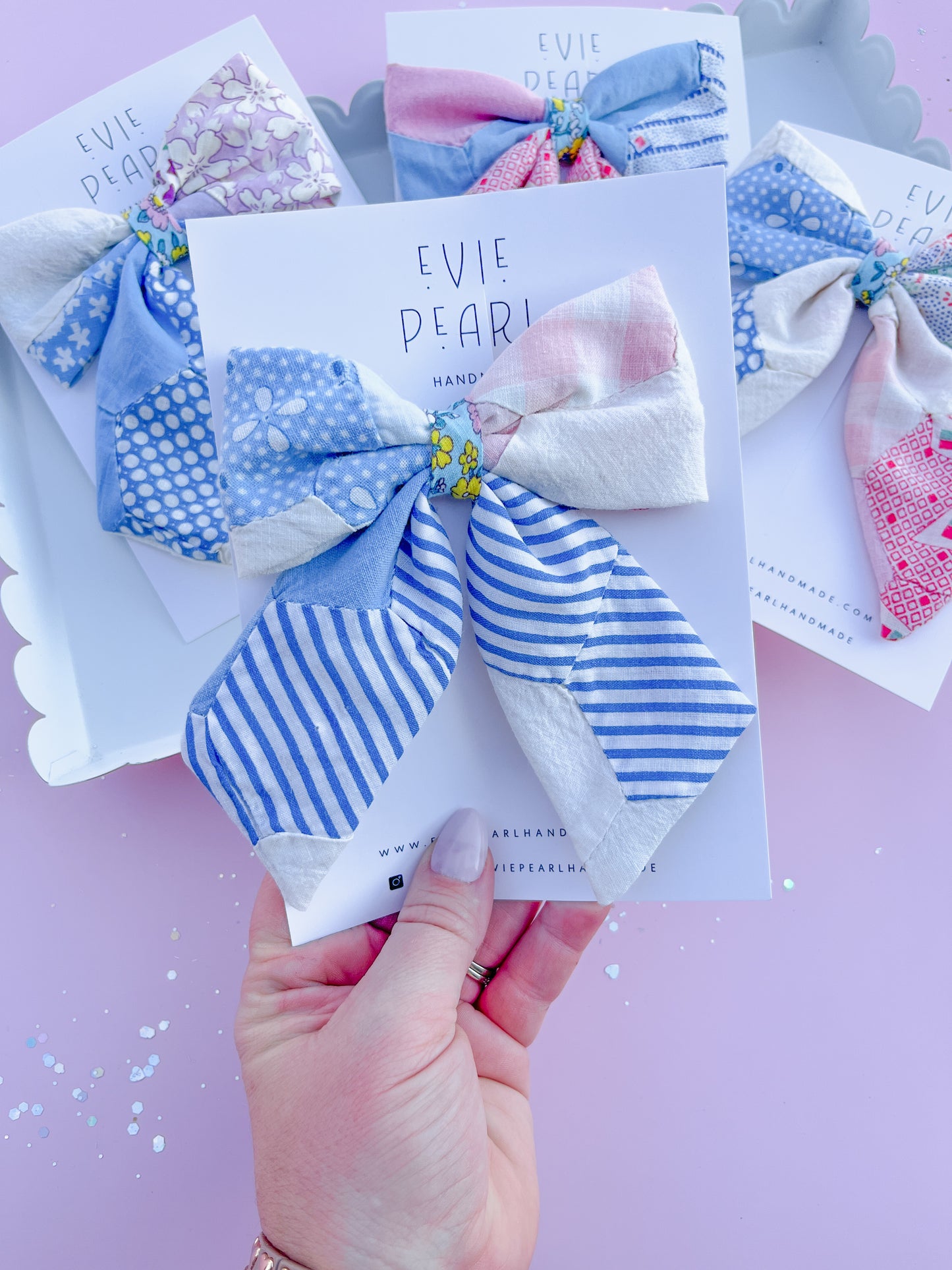 Heirloom Patchwork Quilted Medium Sailor Bow for Girls & Women