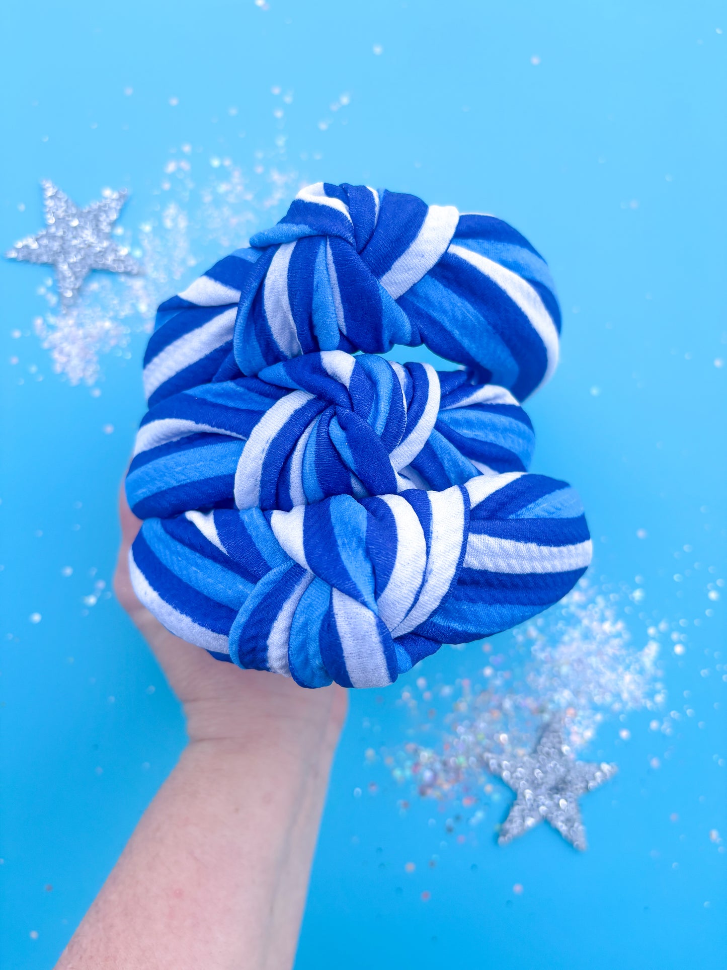 Blue White Stripe Kansas City Knotted Headband Girls & Women