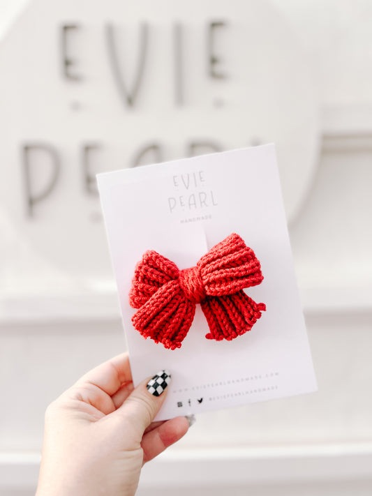 Brick Red Knit Hair Bow