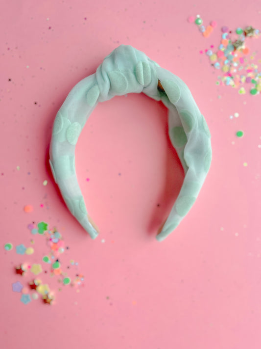 Mint Swiss Dot Knotted Headband