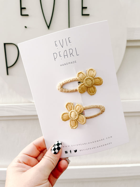 Gold Floral Snap Clip Pigtail Set