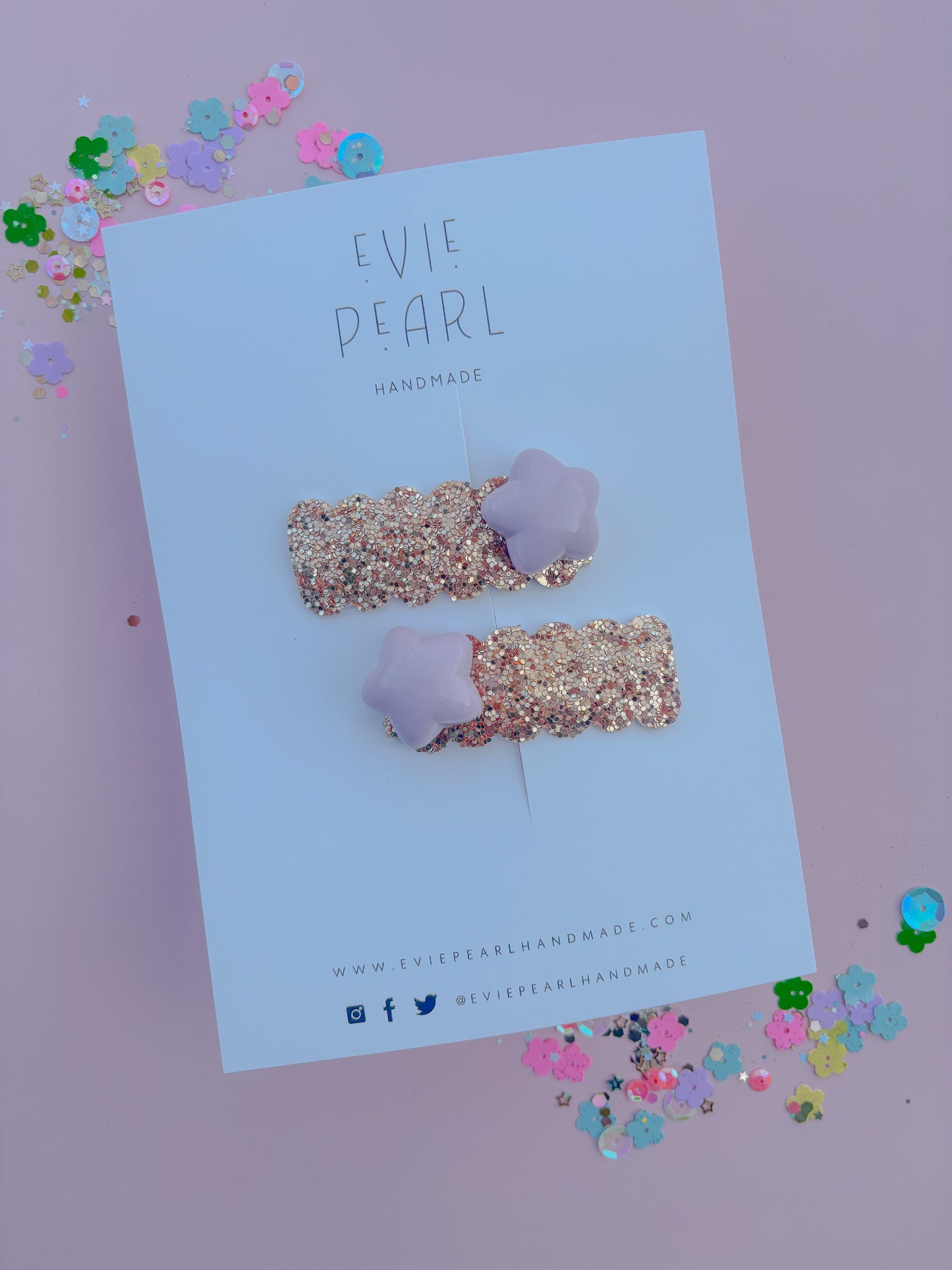 Purple Star Gold Glitter Pigtail Snap Clip Set