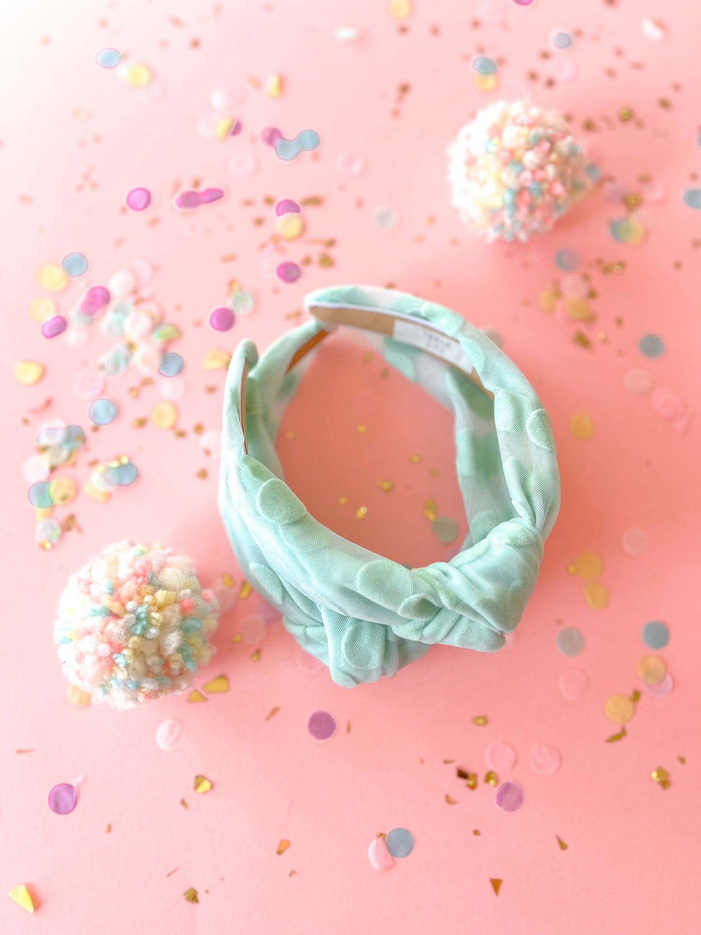 Minty Tulle Swiss Dot Knotted Headband