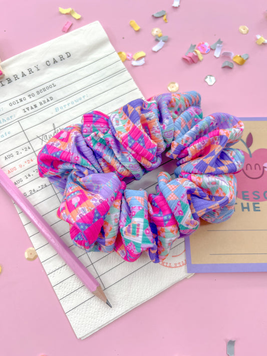 Bright Quilt Back To School Supplies Regular Scrunchy