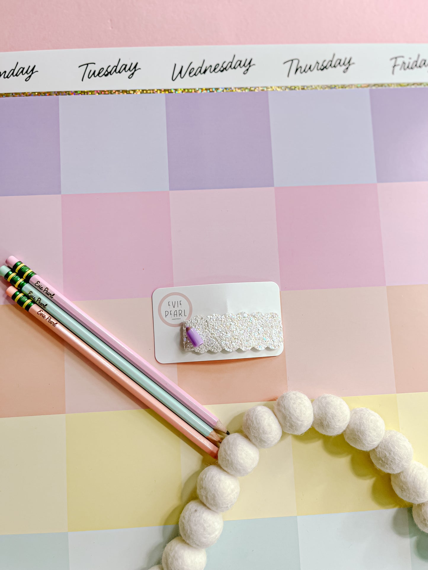 White Glitter Purple Pencil Snap Clip Charm