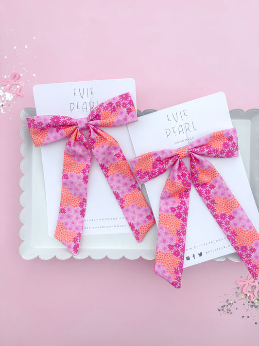 Pink & Orange Daisy Longtailed Bow