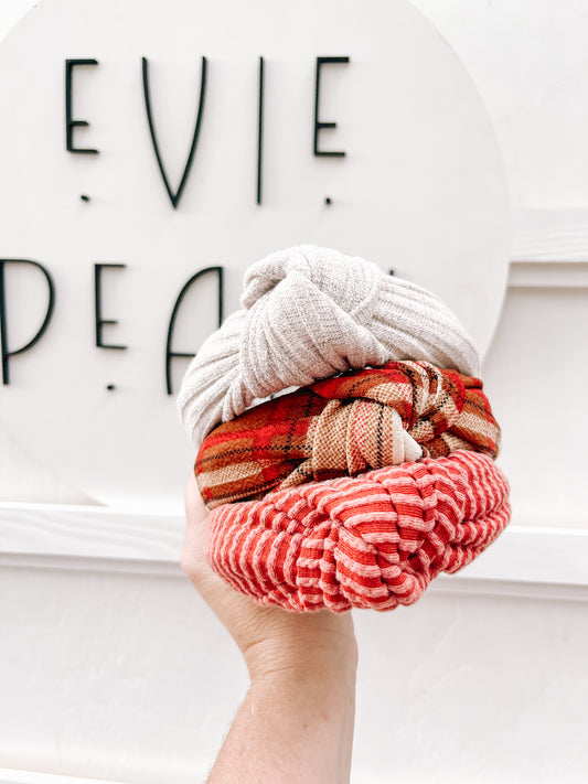 Rust Ribbed Knit Knotted Headband for Girls & Women