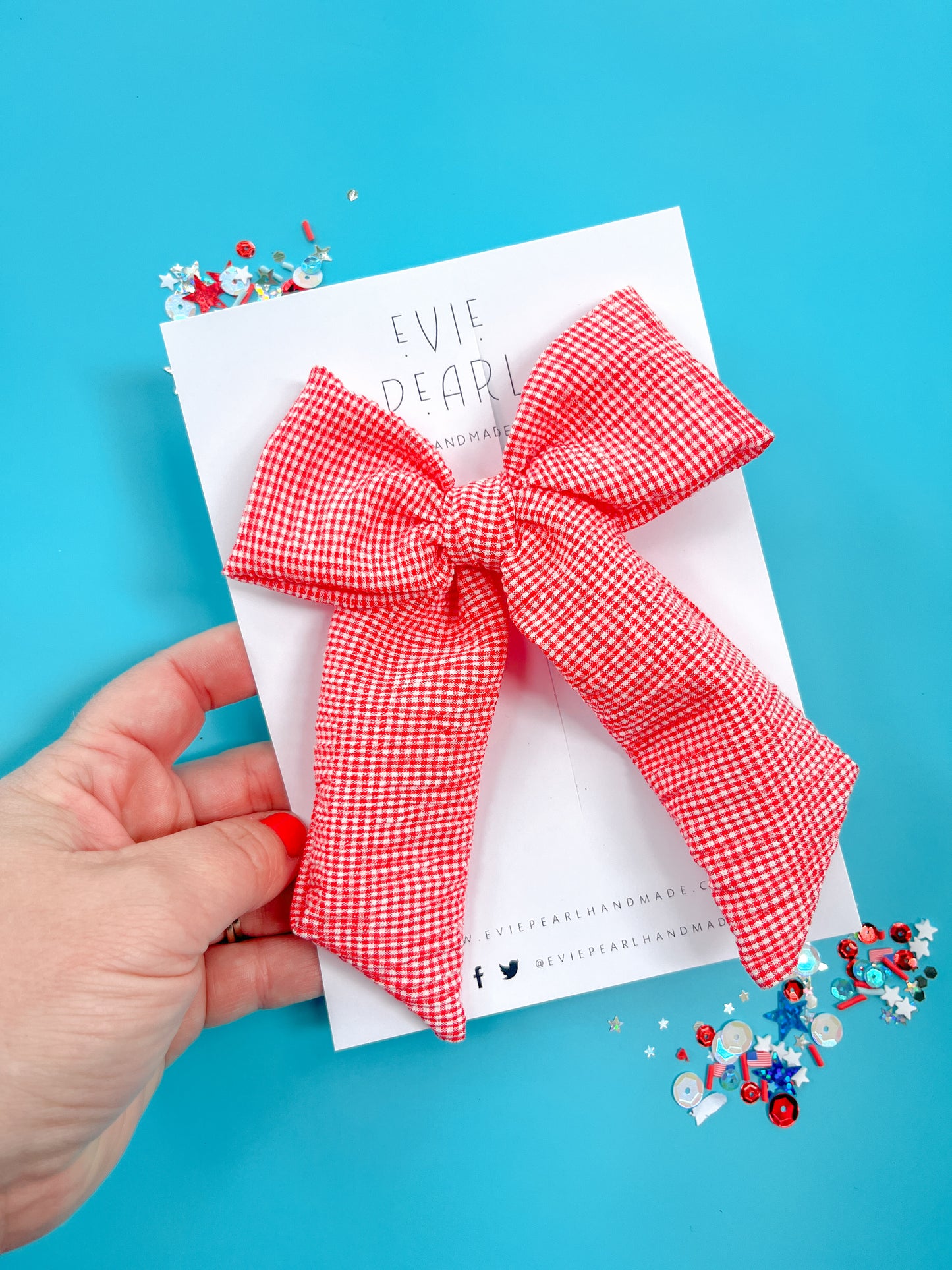 Red Gingham Crinkle XL Pinwheel Bow