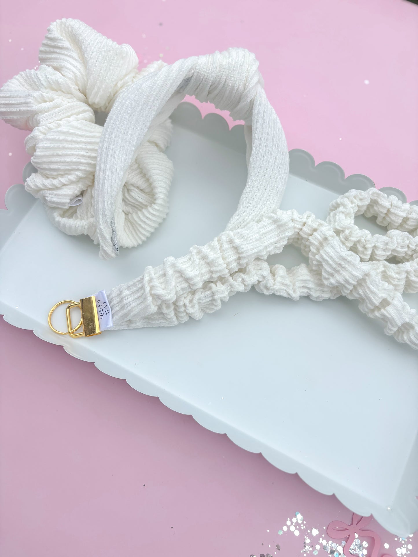 White Ribbed Teacher Gift Set- Lanyard| Knotted Headband| Scrunchie