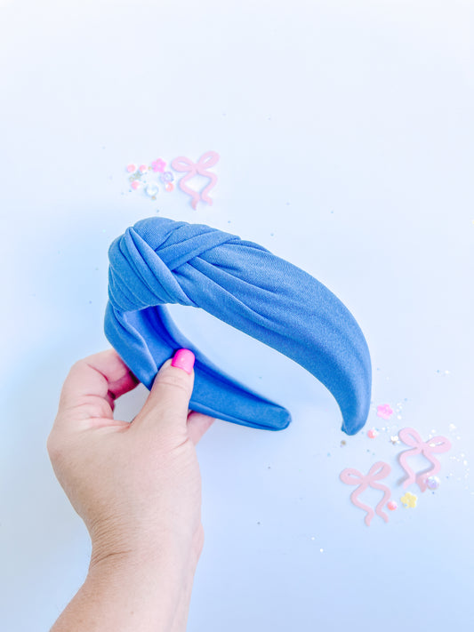 Blue Solid Knotted Headband