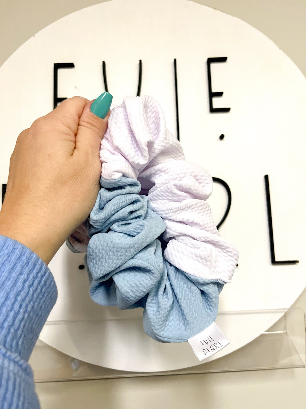 Baby Blue/White Colorblock Oversized Scrunchie