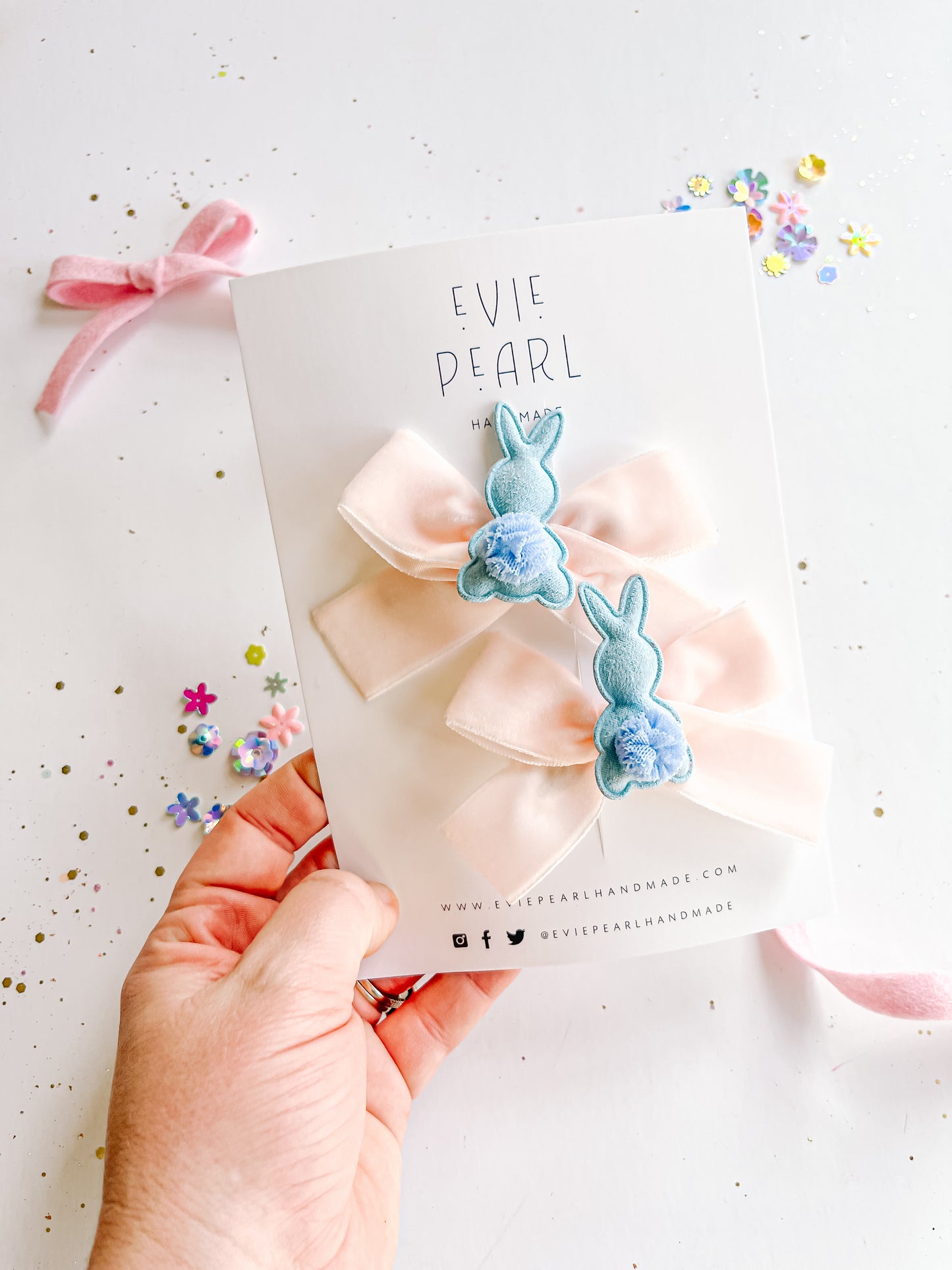 Blue Bunny Velvet Pigtail Bows