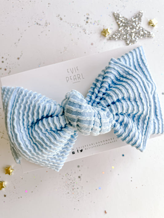Baby Blue Ribbed Baby Bow Turban