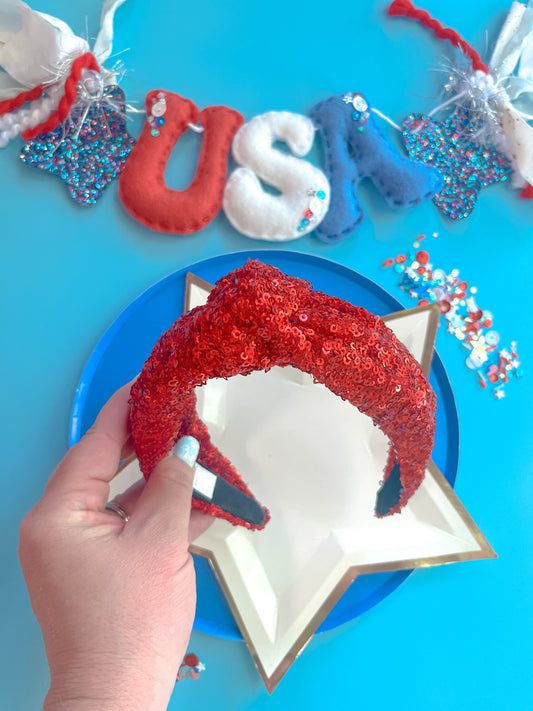 Red Sequins Knotted Headband