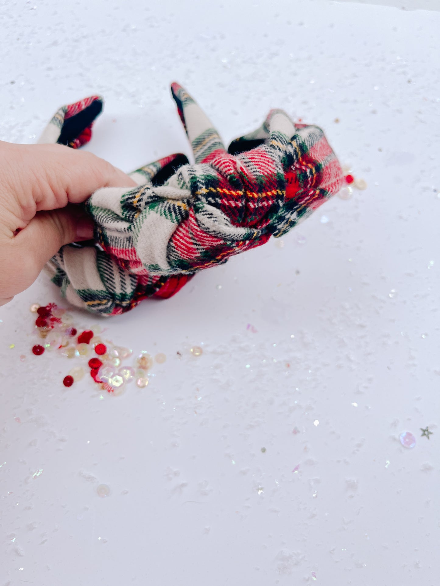 Red White Plaid Knotted Headband for Girls & Women