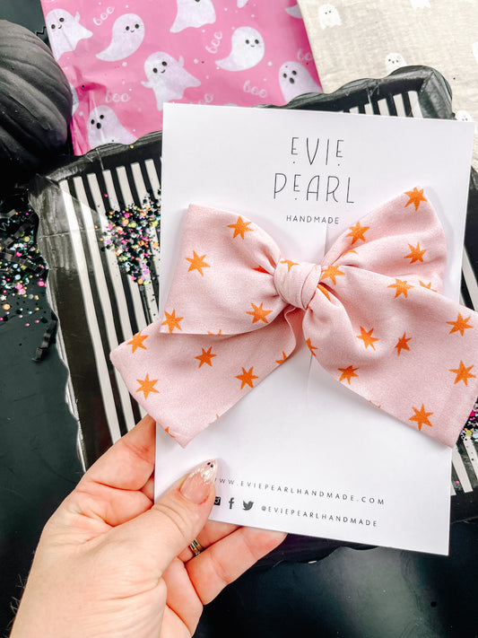 Pinky Peach Stars Chunky Hair Bow