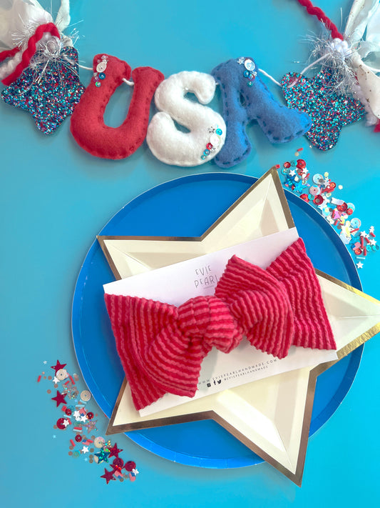 Red Ribbed Baby Bow Turban