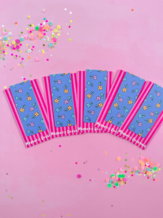 Blue Floral Magnetic Bookmark