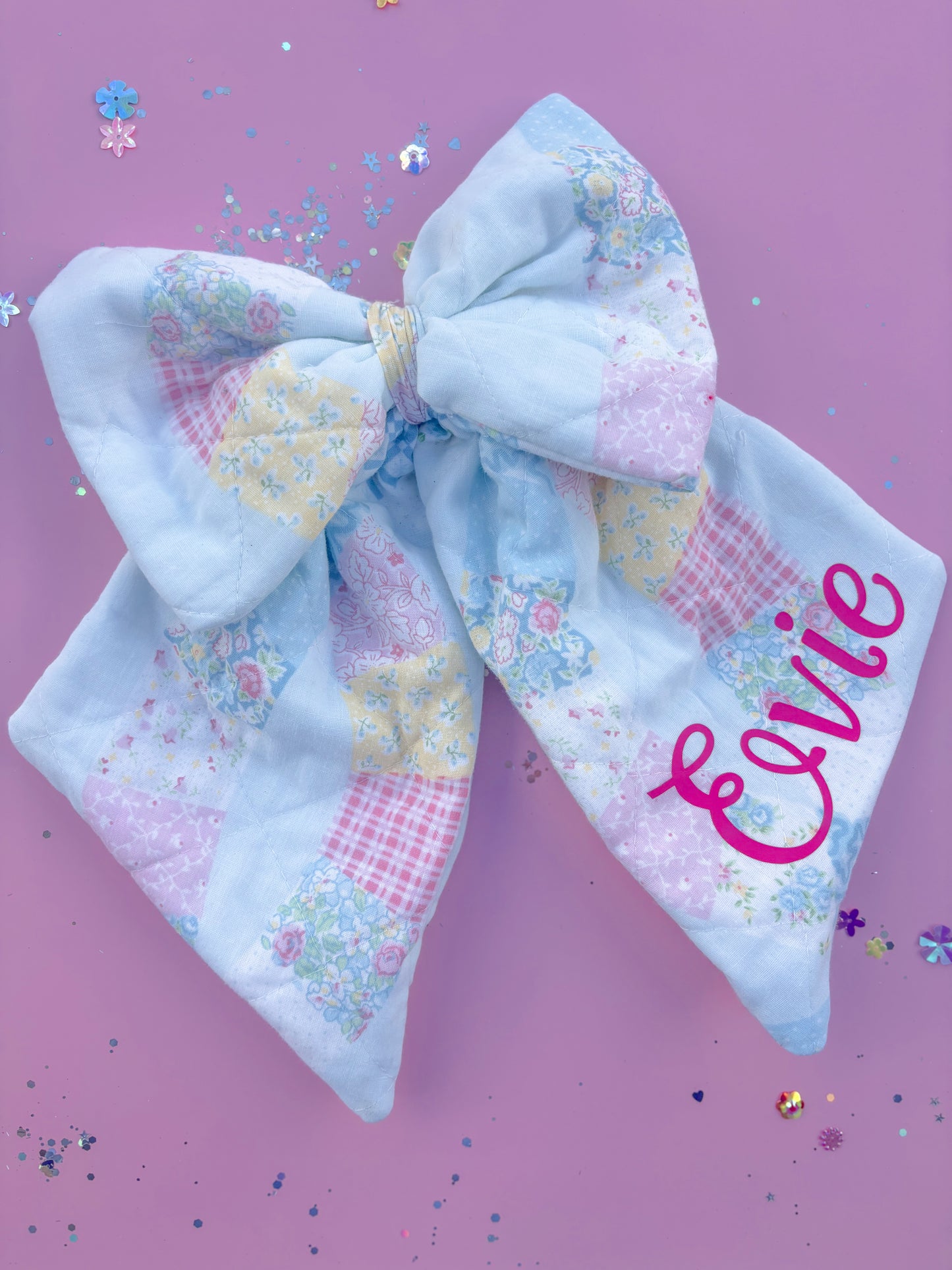 XL Quilted Patchwork Easter tag Puffy Bow