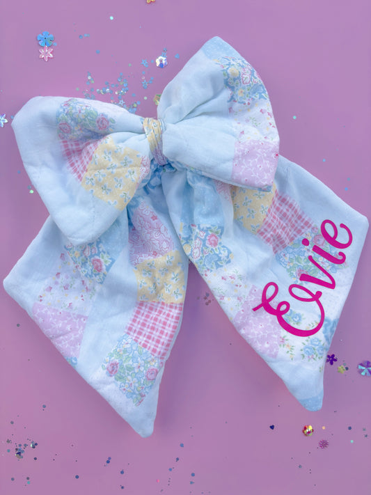 XL Quilted Patchwork Easter tag Puffy Bow