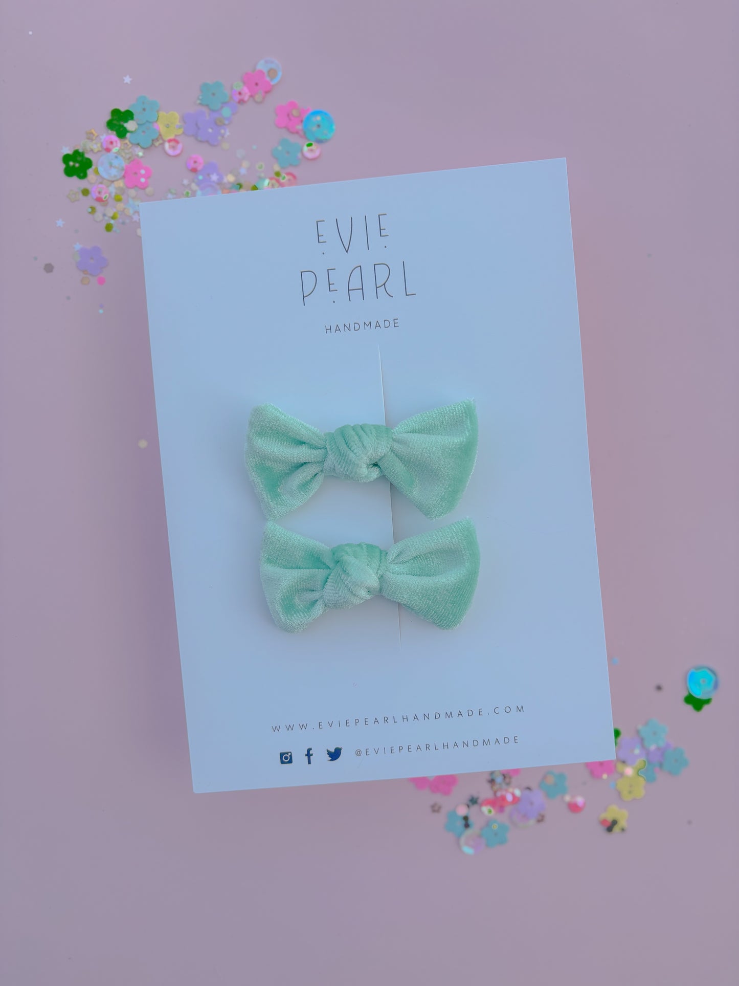 Mini Mint Velvet Knot Bow Pigtail Set