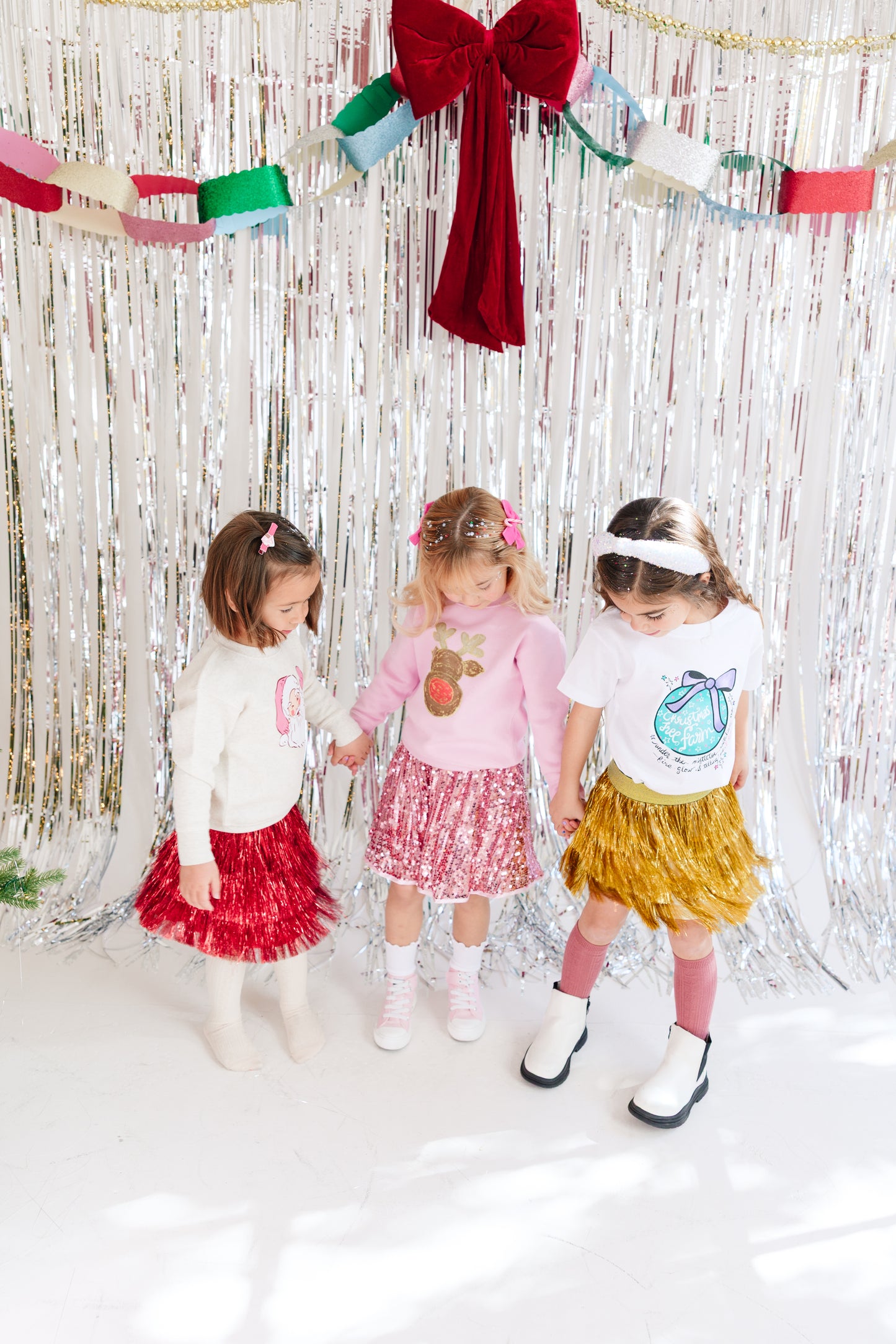 Hot Pink| Red Pink White Candy Cane Charm Pigtail Set