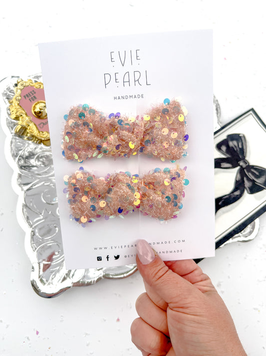 Iridescent Sequins Knot Bow Pigtail Set