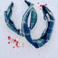Navy Green Plaid Knotted Headband for Girls & Women