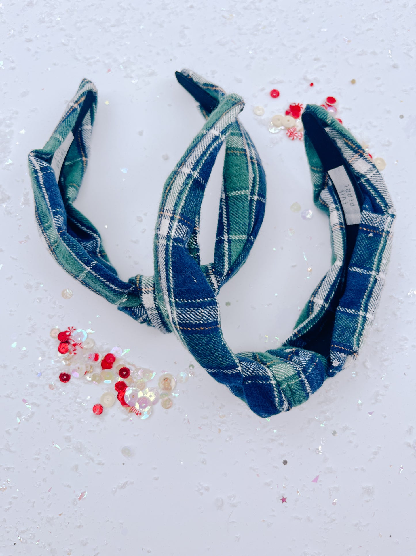 Navy Green Plaid Knotted Headband for Girls & Women