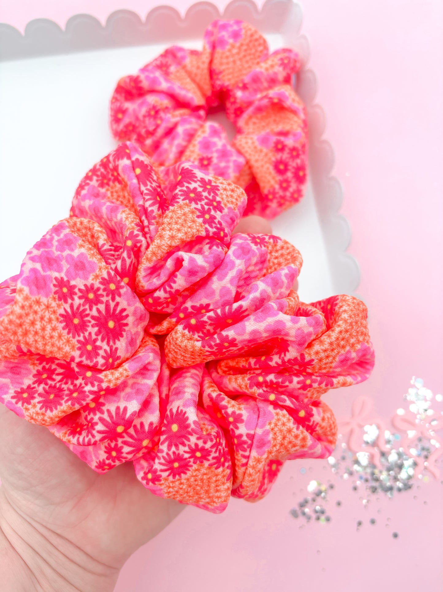 Pink & Orange Daisy Scrunchy