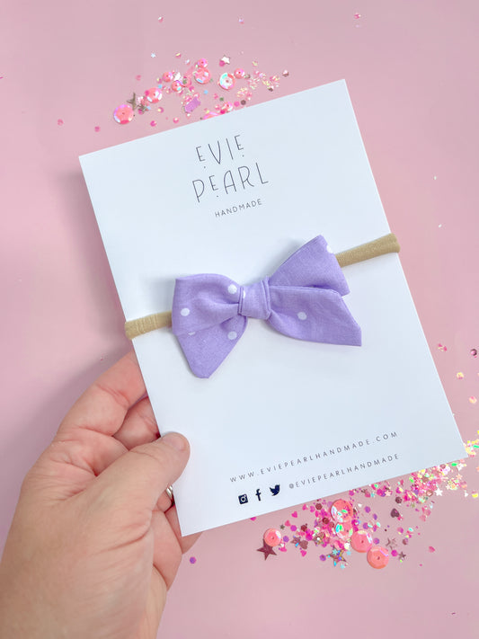 Small Purple Dot Bow On Nylon Headband