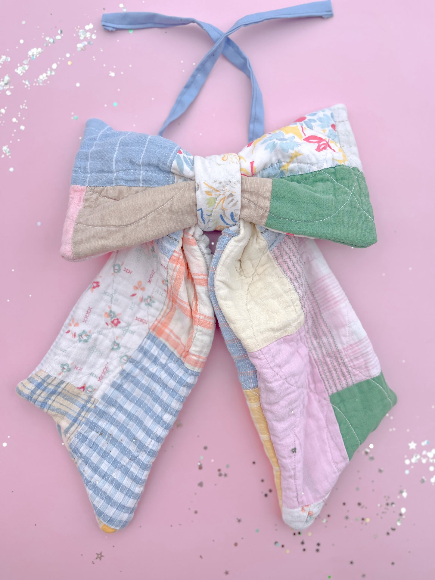 Spring Heirloom Quilted XL Easter Basket Tag Bow