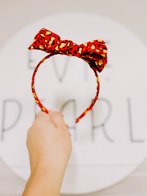 Red Leopard Gold Cheetah Bow Headband for  Girls
