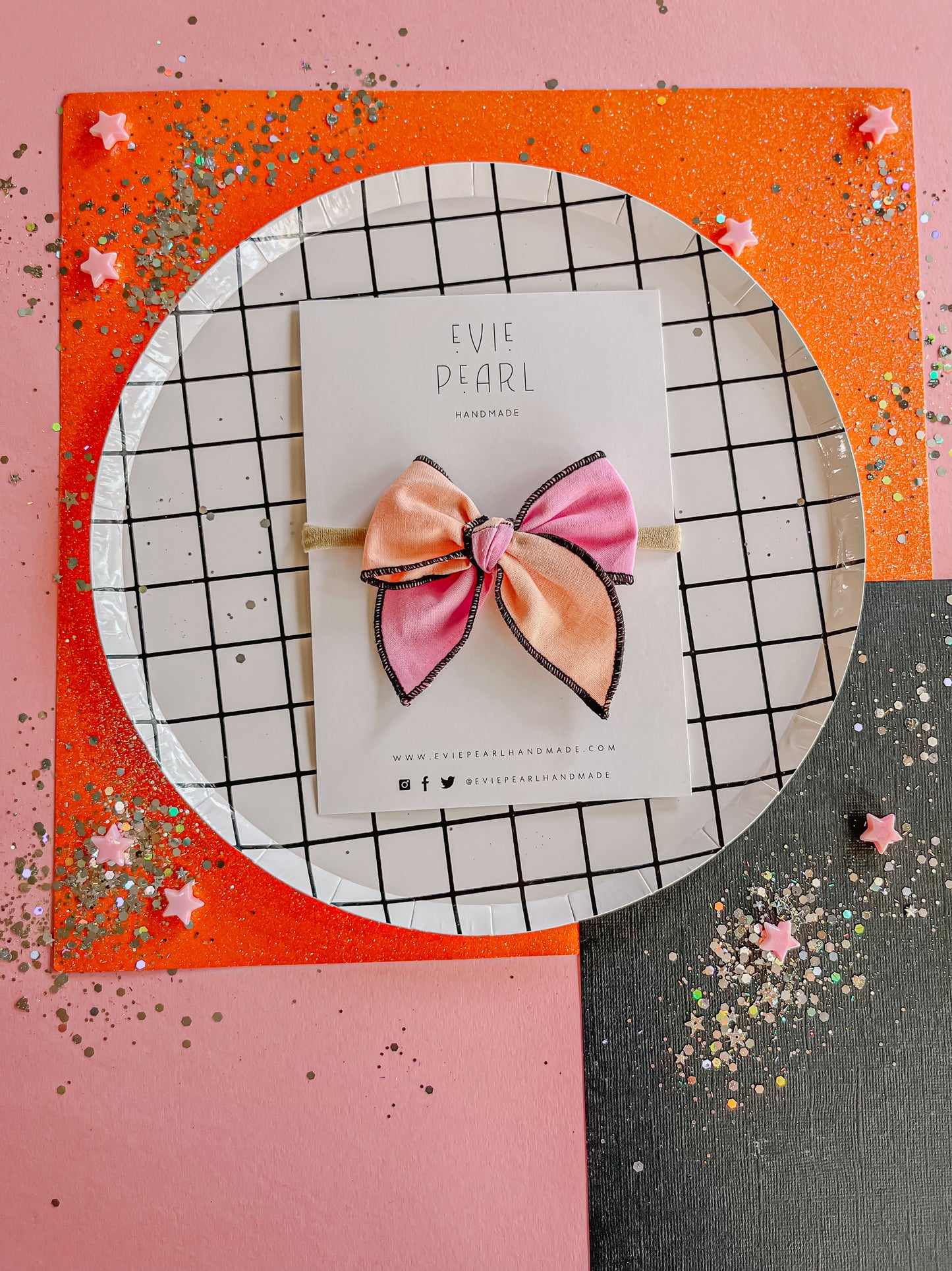 Peach|Pink Colorblock Small Bow on Nylon Headband