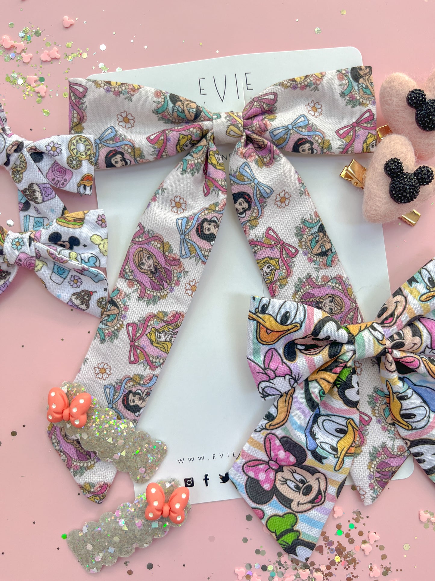 Silver Glitter Coral Pink Minnie Snap Clip Pigtails