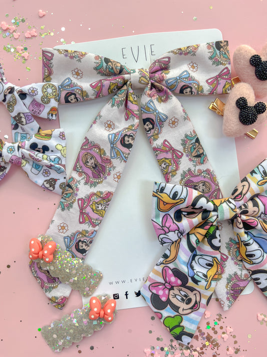 Silver Glitter Coral Pink Minnie Snap Clip Pigtails