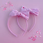 Pink Gingham Red Heart Bow Headband